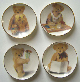 Dollhouse Miniature 4 Playing Teddy Plates